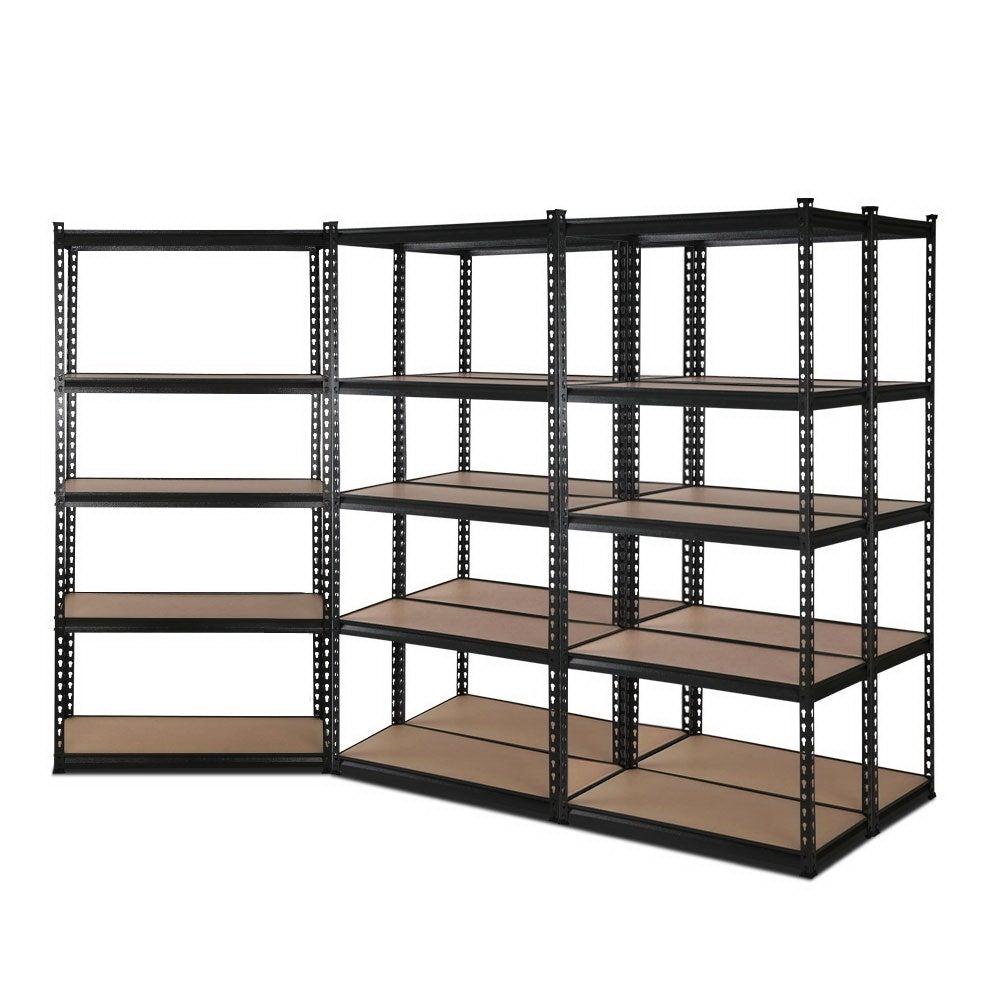 5x1.8M 5-Shelves Steel Warehouse Shelving Racking in matte black, showcasing adjustable shelves and sturdy construction.