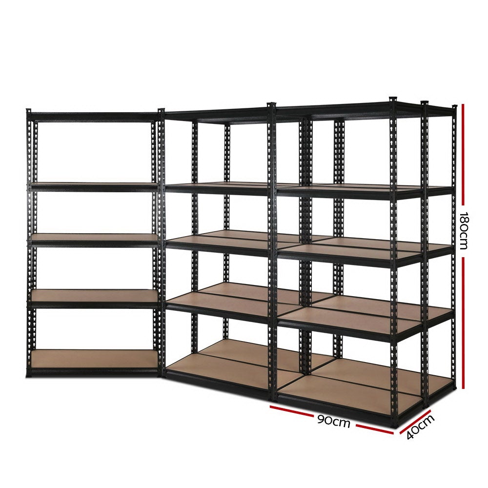 5x1.8M 5-Shelves Steel Warehouse Shelving Racking in matte black, showcasing adjustable shelves and sturdy construction.