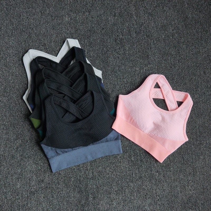 6 Colors Yoga Sport Bra featuring a sexy back design with padded cross straps, available in vibrant colors for fitness enthusiasts.