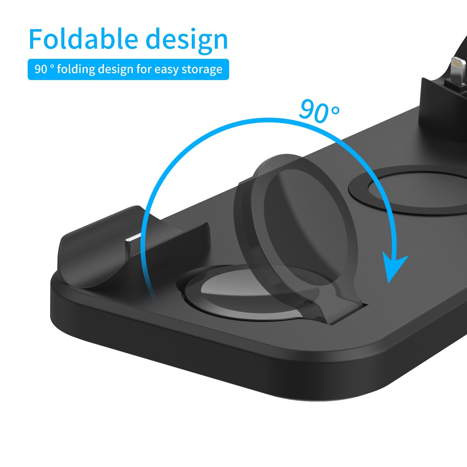 6 In 1 Wireless Charger Pad with multiple charging slots for Apple Watch, AirPods, and iPhones, featuring a sleek design.