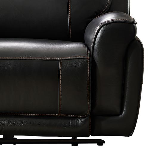 A luxurious 6 seater corner sofa in black genuine leather featuring armless recliners, showcasing plush cushions and modern design.