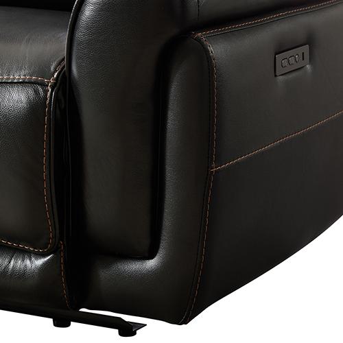 A luxurious 6 seater corner sofa in black genuine leather featuring armless recliners, showcasing plush cushions and modern design.