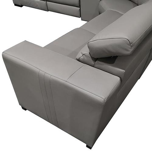 6 Seater Real Leather Grey Sofa Lounge Set with adjustable headrest and electric recliner features, perfect for spacious living rooms.