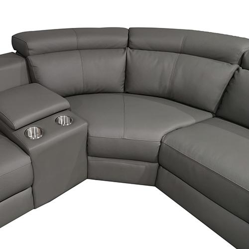 6 Seater Real Leather Grey Sofa Lounge Set with adjustable headrest and electric recliner features, perfect for spacious living rooms.