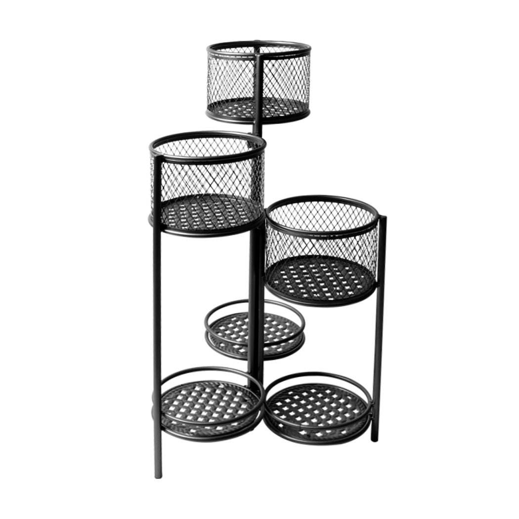 6 Tier Plant Stand Swivel made of durable metal, showcasing a stylish design with multiple tiers for displaying plants indoors and outdoors.