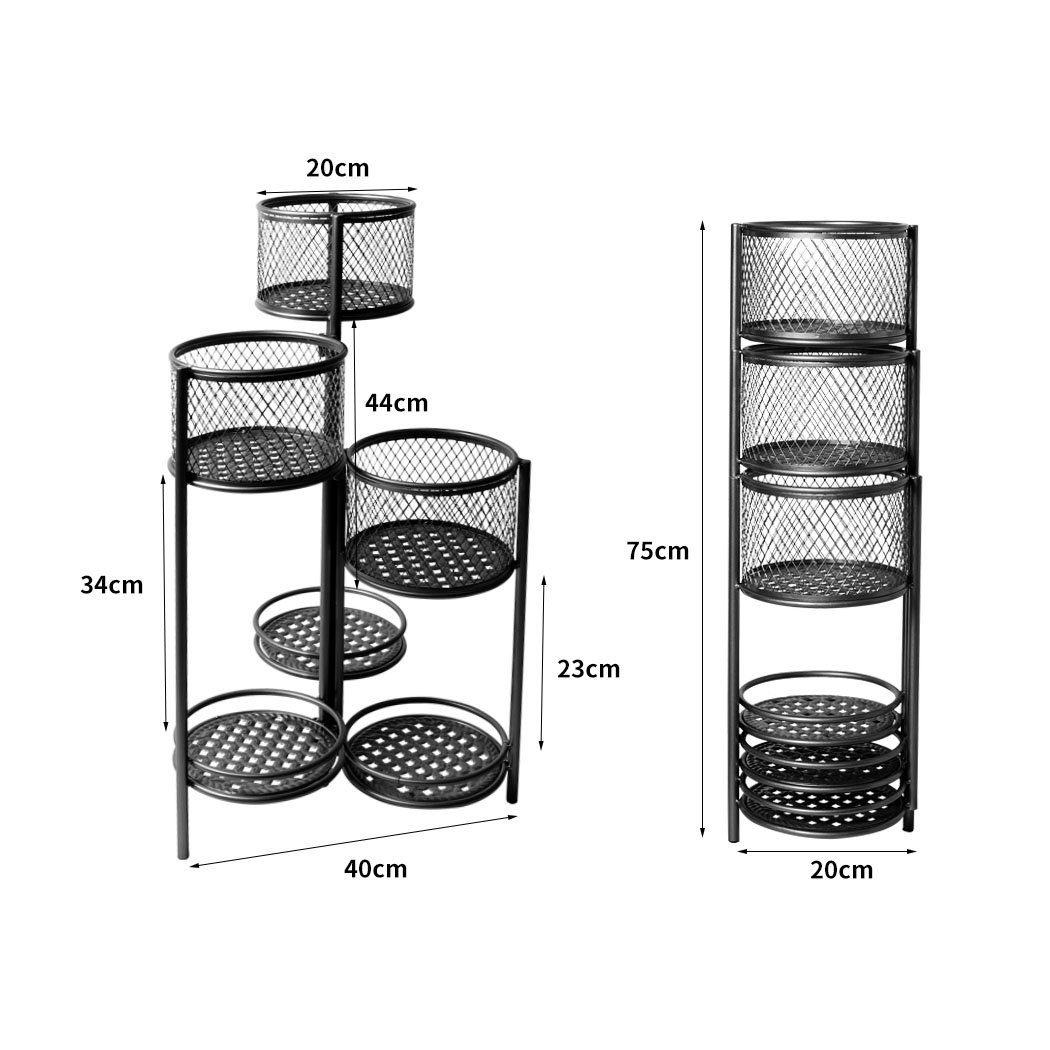 6 Tier Plant Stand Swivel made of durable metal, showcasing a stylish design with multiple tiers for displaying plants indoors and outdoors.