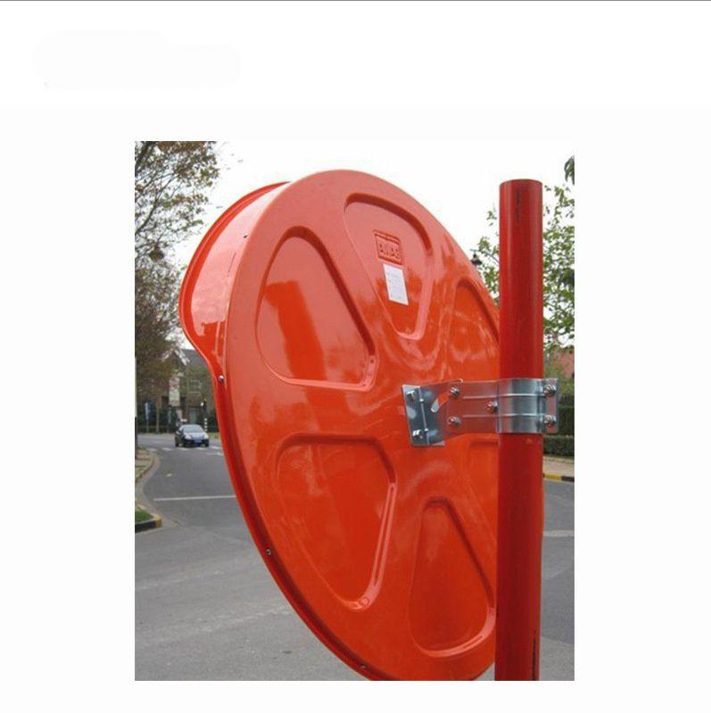 A 60cm round convex mirror designed for blind spot safety, featuring a bright orange frame and wide-angle reflective surface.