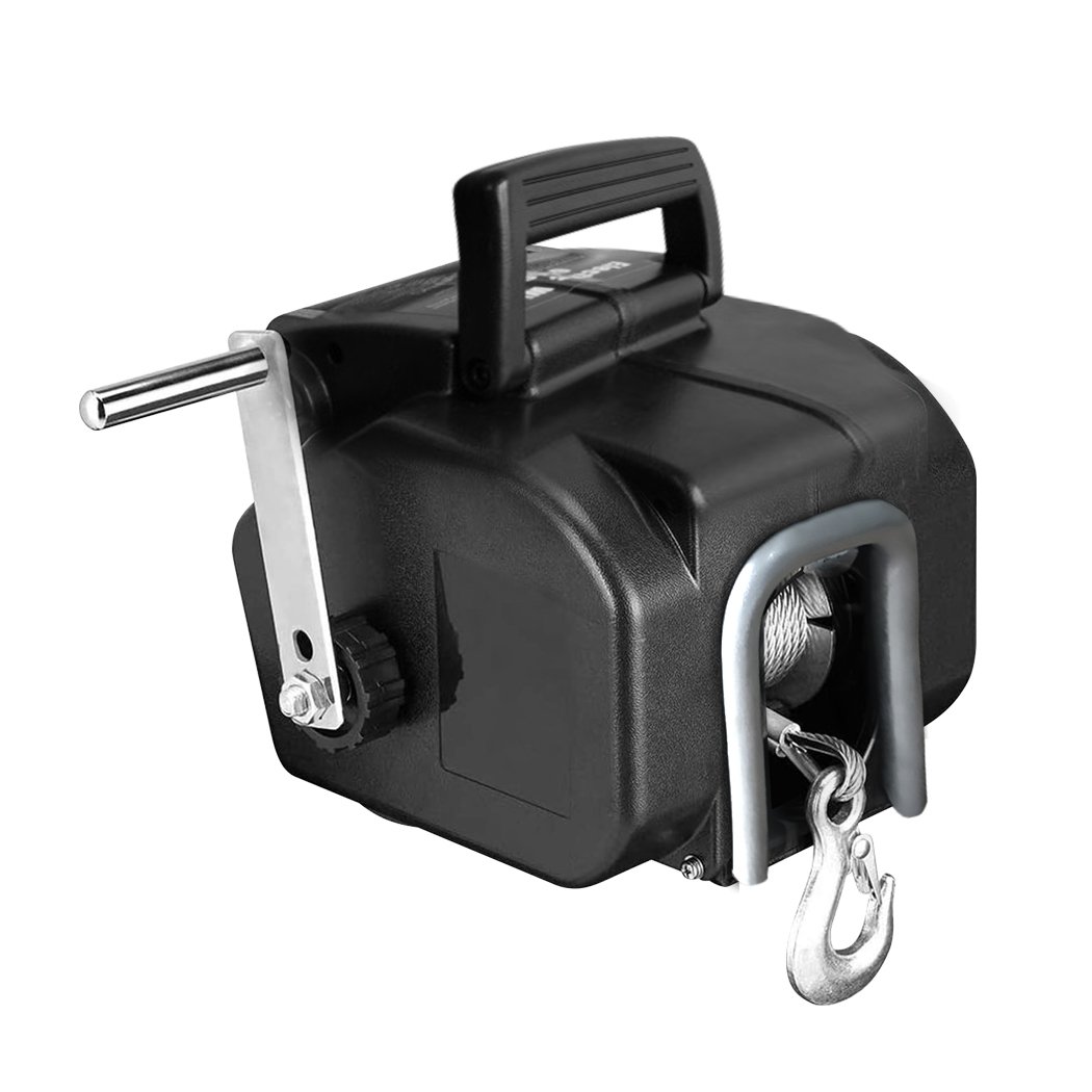 6500 LBS Electric Boat Trailer Winch with remote control and high-tensile steel cable, designed for easy boat towing.