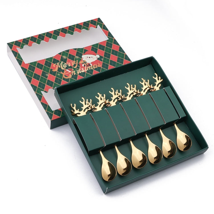 Set of 6 Christmas-themed stainless steel deer stirring spoons, showcasing a festive design perfect for holiday gatherings.