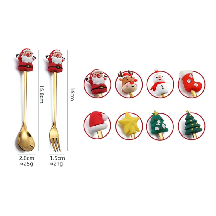 6-piece Christmas cartoon doll stainless steel tableware set featuring cute designs, including forks and spoons, perfect for festive dining.