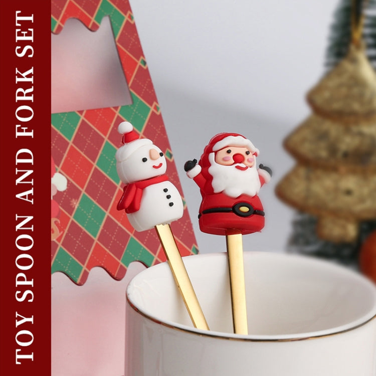 6-piece Christmas cartoon doll stainless steel tableware set featuring cute designs, including forks and spoons, perfect for festive dining.