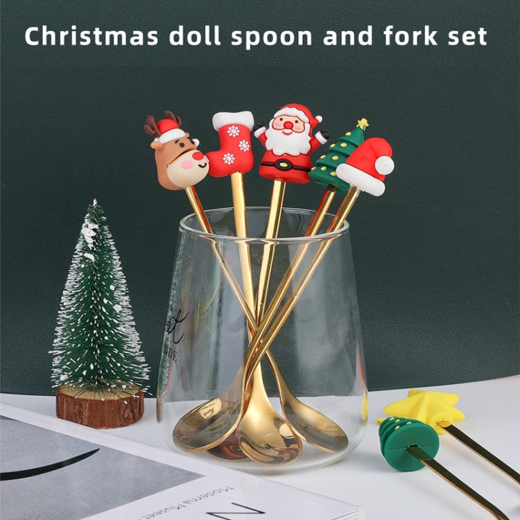 6-piece Christmas cartoon doll stainless steel tableware set featuring cute designs, including forks and spoons, perfect for festive dining.