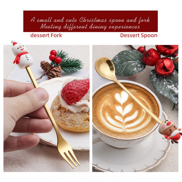 6-piece Christmas cartoon doll stainless steel tableware set featuring cute designs, including forks and spoons, perfect for festive dining.