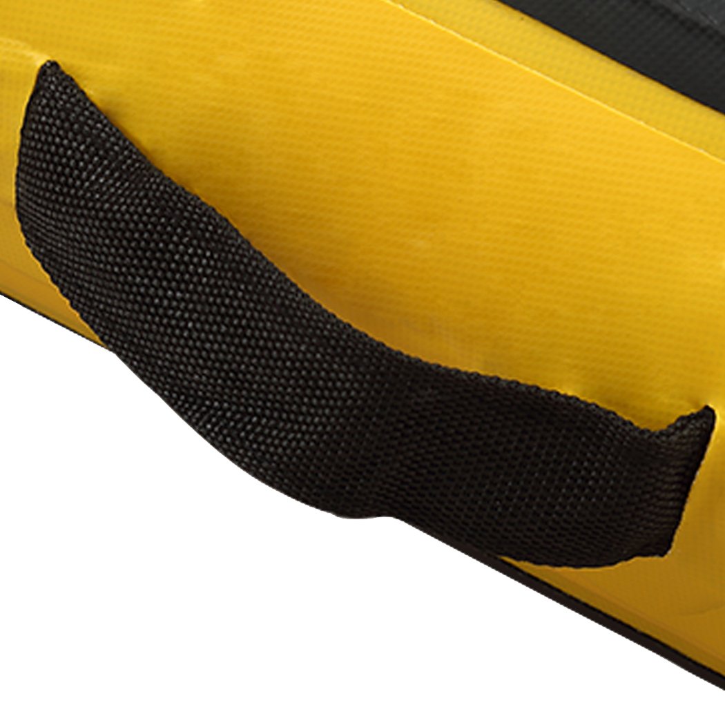 6x1M Air Track Inflatable Mat in yellow with electric air pump, showcasing its durable and anti-slip surface.