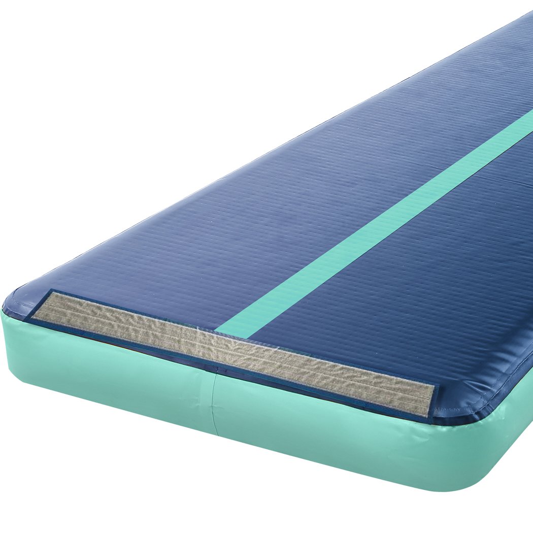 6x1M Air Track Inflatable Mat in dark blue, showcasing its durable design and electric air pump for easy inflation.