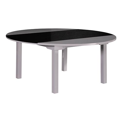 7 Pieces Dining Suite featuring a round table and six chairs in high gloss black and white finish, showcasing modern design and sturdy construction.