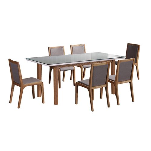 7 Pieces Dining Suite featuring a high gloss white dining table and six comfortable chairs with a modern design.