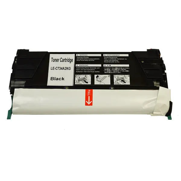 734B Black Premium Generic Toner Cartridge, showcasing its sleek design and packaging for high-quality printing.