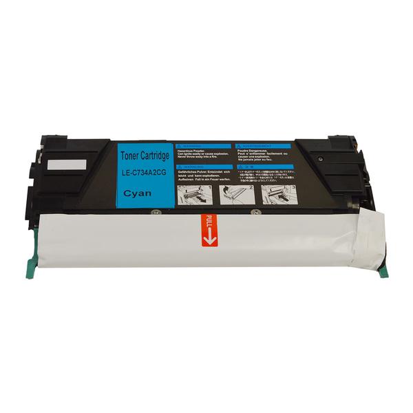 734C Cyan Premium Generic Toner Cartridge with vibrant cyan color, designed for high-quality printing.