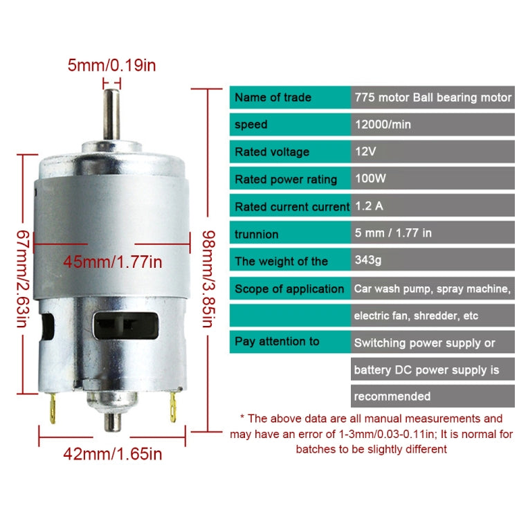 775 Spindle Motor showcasing its high-speed design, double ball bearings, and compact size, ideal for various applications.