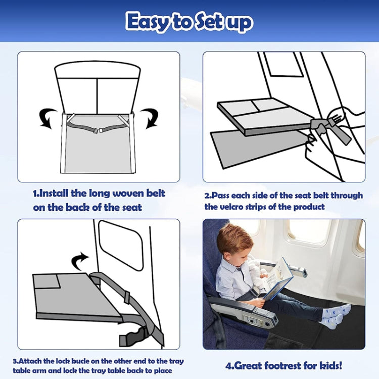 Kids Airplane Seat Extender, 79 x 44cm, portable travel seat with anti-slip design and adjustable buckle for child safety.