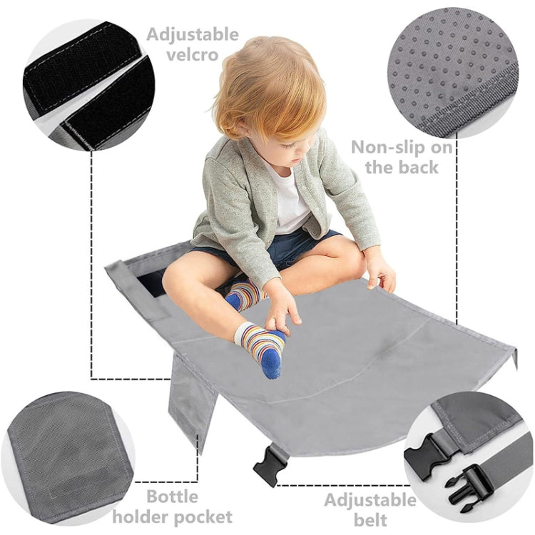 Kids Airplane Seat Extender, 79 x 44cm, portable travel seat with anti-slip design and adjustable buckle for child safety.