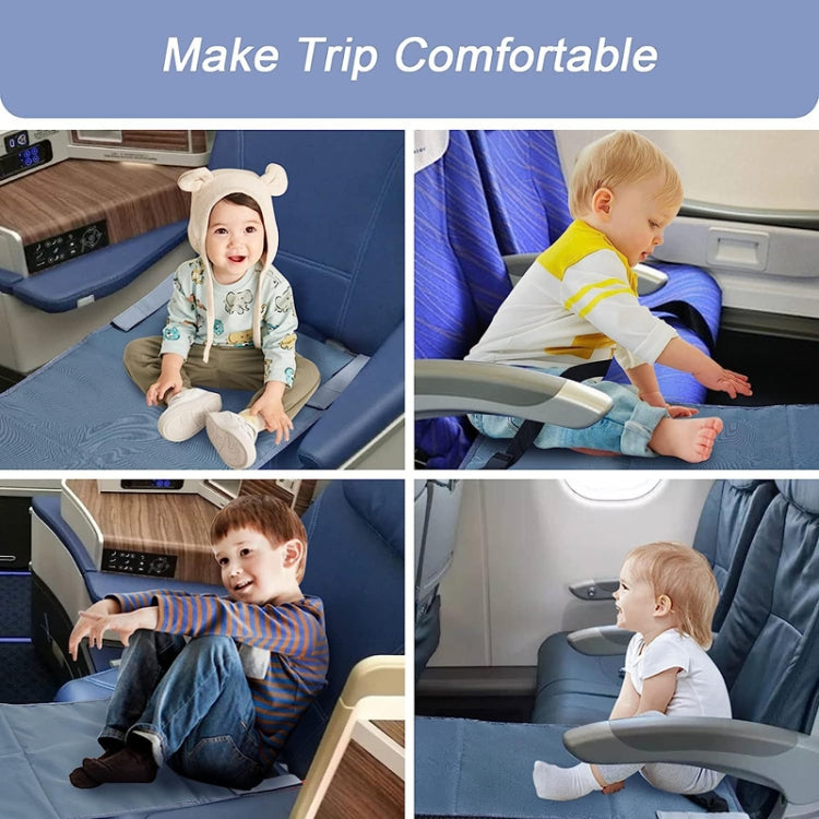 Kids Airplane Seat Extender, 79 x 44cm, portable travel seat with anti-slip design and adjustable buckle for child safety.