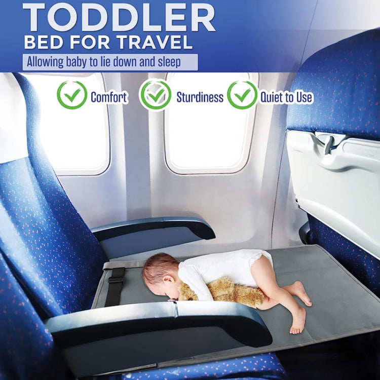 Kids Airplane Seat Extender measuring 79 x 44cm, featuring a waterproof design and adjustable safety features, ideal for travel comfort.