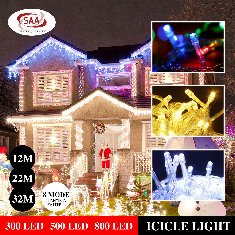 800 LED curtain fairy string lights with cool white glow, perfect for weddings and outdoor parties, showcasing multiple lighting patterns.