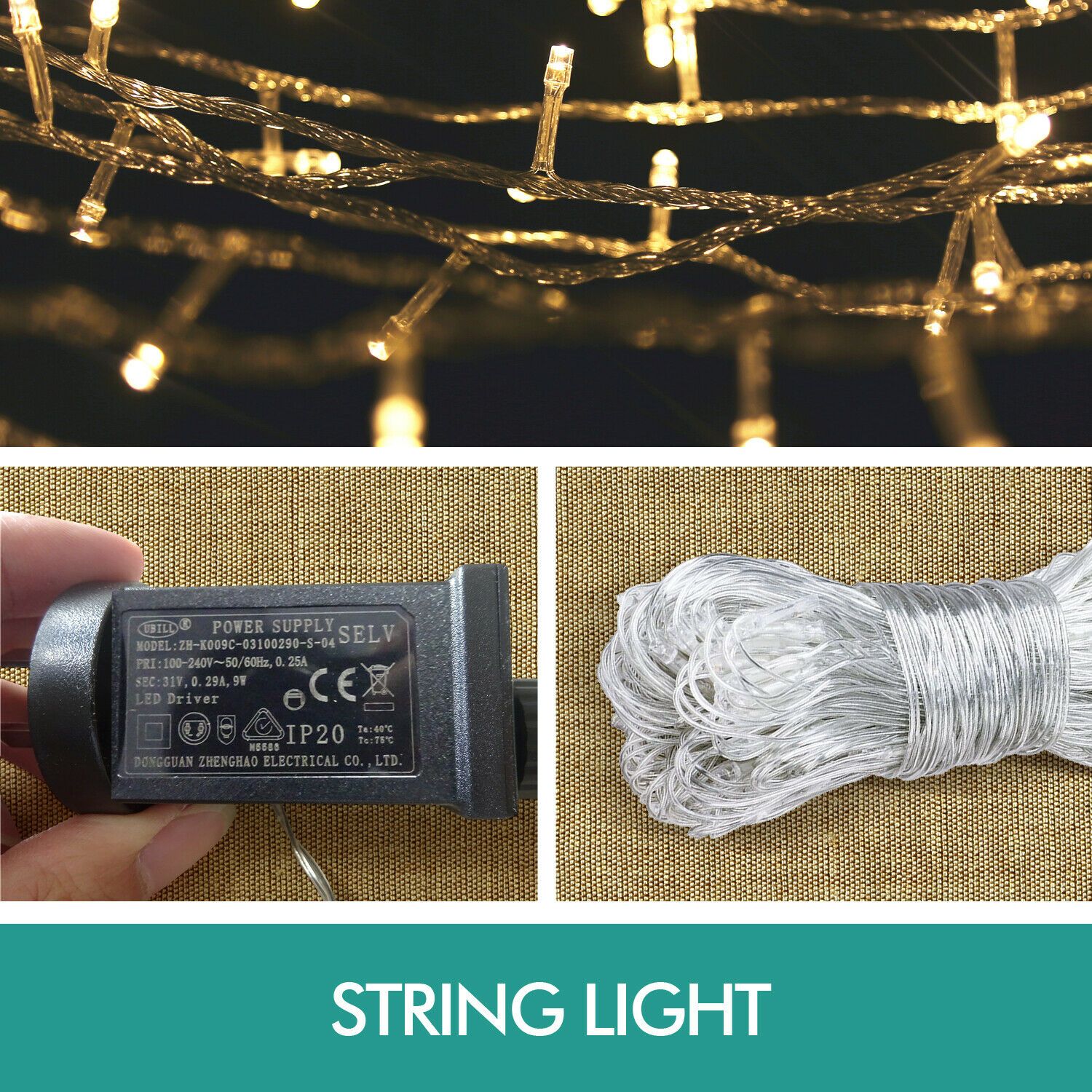 800 LED curtain fairy string lights with cool white glow, perfect for weddings and outdoor parties, showcasing multiple lighting patterns.