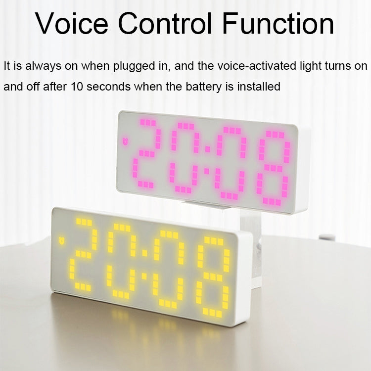 8017 LED Screen Voice Control Digital Alarm Clock displaying time, date, and temperature with a sleek design.