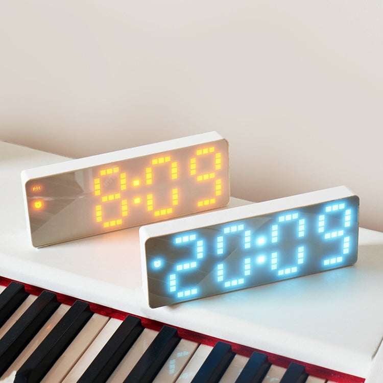 8017 LED Screen Voice Control Digital Alarm Clock displaying time, date, and temperature with a sleek design.