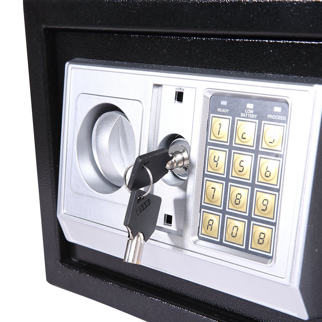 8.5L Electronic Safe Digital Security Box in black, featuring a digital keypad and emergency keys, designed for home and office use.