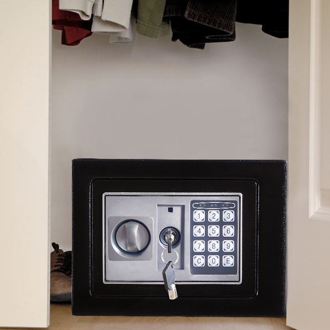 8.5L Electronic Safe Digital Security Box in black, featuring a digital keypad and emergency keys, designed for home and office use.