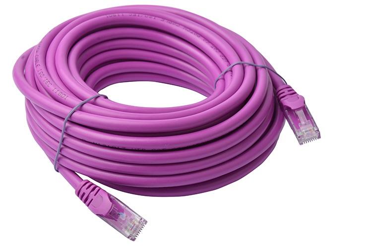 8WARE Cat6a UTP Ethernet Cable 10m in purple color, featuring a snagless design and full copper core for high-speed connectivity.