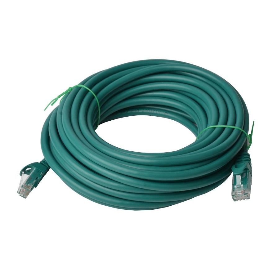 8WARE Cat6a UTP Ethernet Cable 30m in green color, showcasing its snagless design and full copper core for high-speed connectivity.