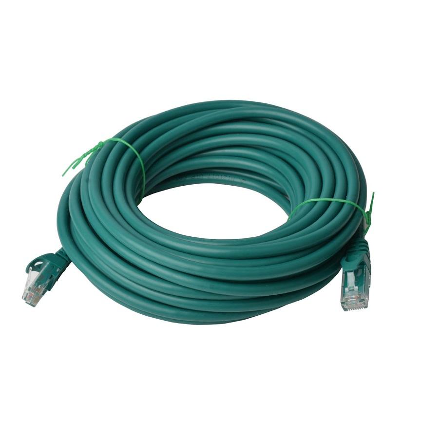 8WARE Cat6a UTP Ethernet Cable 50m in green color, showcasing its snagless design and full copper core construction.