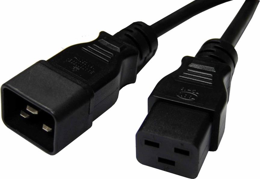 8WARE 2m Power Cable Extension with IEC-C19 Male and IEC-C20 Female connectors, ideal for server and networking equipment.