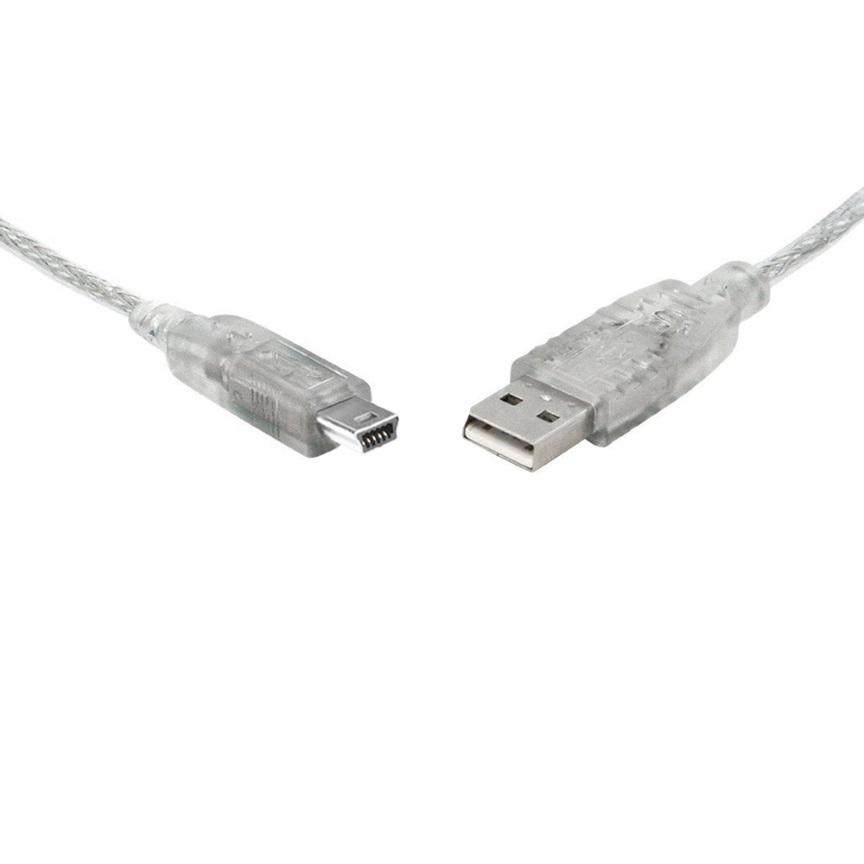 8WARE USB 2.0 Cable 1m A to Mini-USB B Male to Male, transparent design showcasing internal wiring.