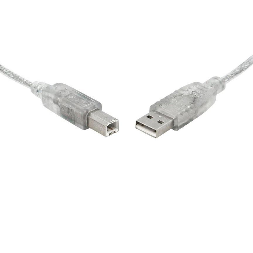 8WARE USB 2.0 Cable 3m A to B with transparent metal sheath, showcasing its durable design and UL approval.