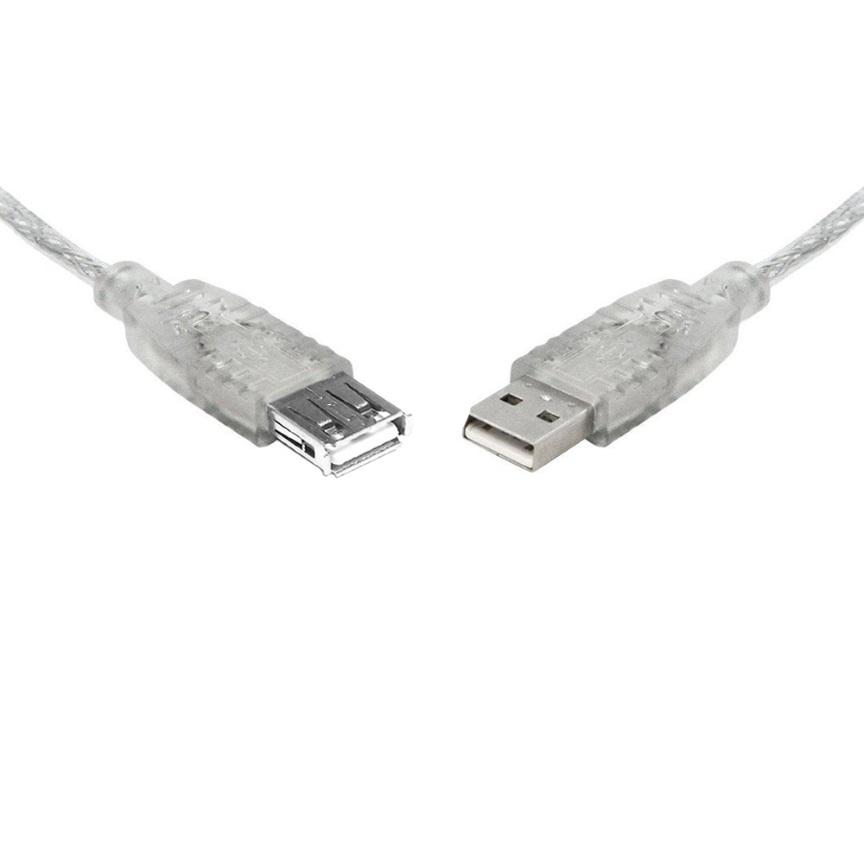 8WARE USB 2.0 Extension Cable 1m A to A Male to Female in transparent color, showcasing connectors and cable design.