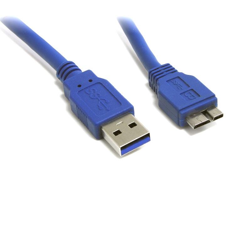 8WARE USB 3.0 cable, 1m long, blue color, A to Micro-USB B connectors.