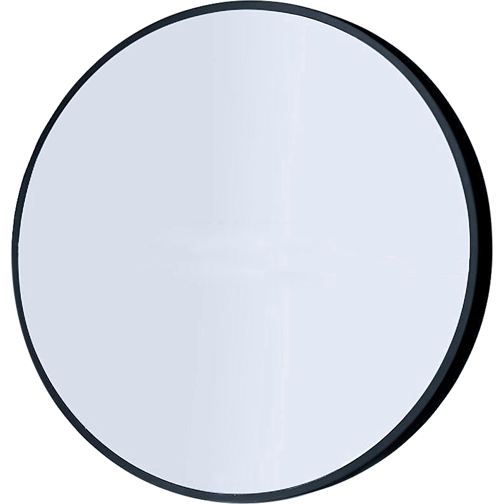 90cm Round Wall Mirror by Della Francesca with a sleek black frame, showcasing its contemporary design and clarity.