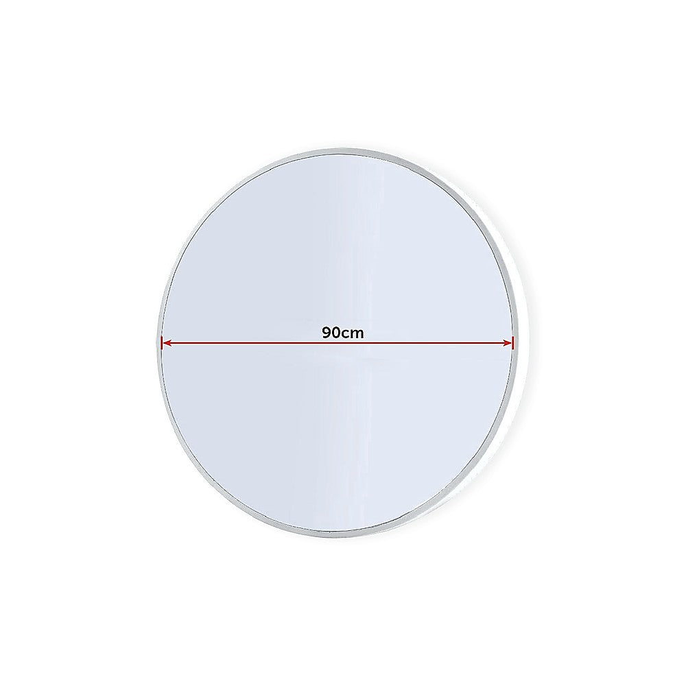 90cm round wall mirror with a minimalist white frame, showcasing incredible clarity and contemporary design, perfect for any room.