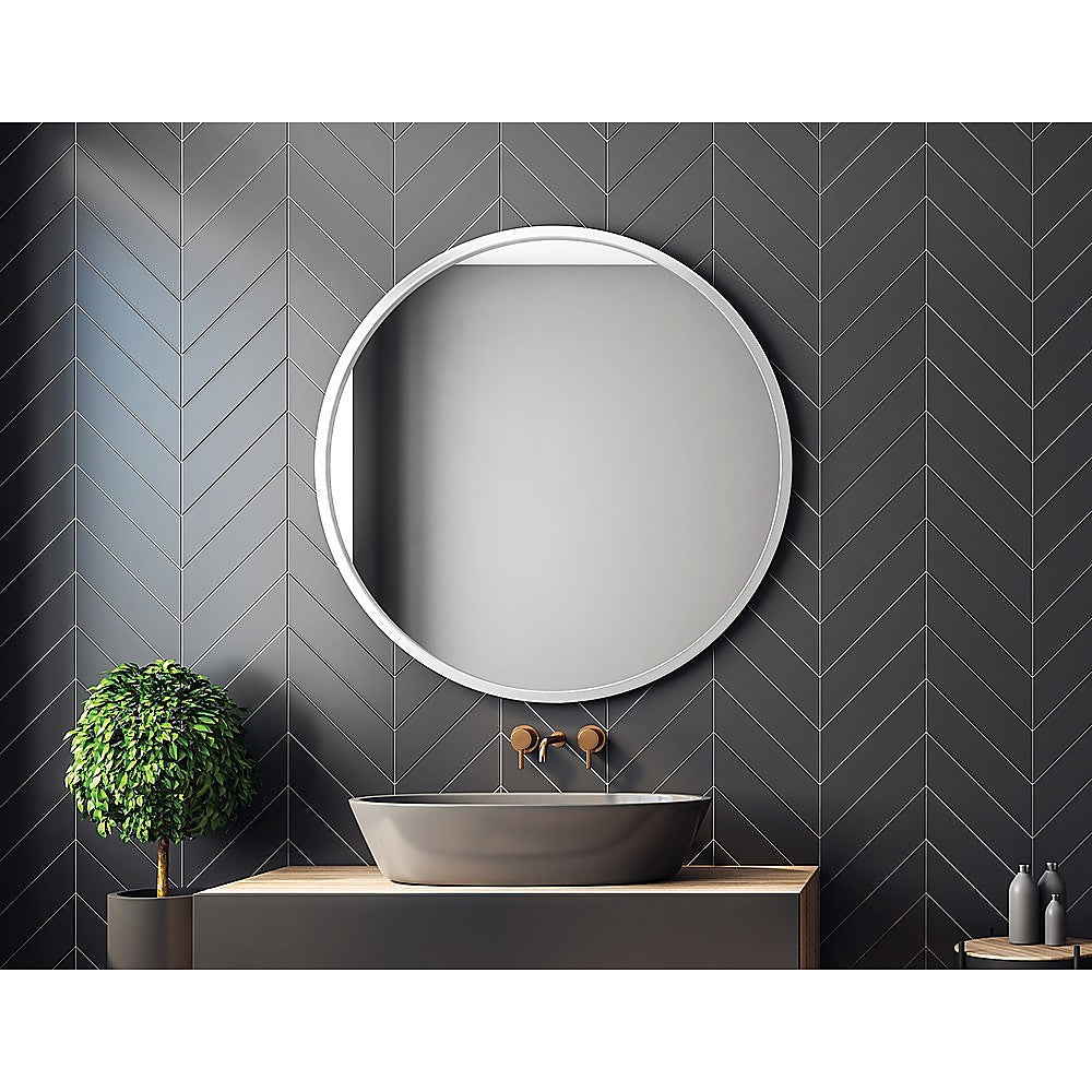 90cm round wall mirror with a minimalist white frame, showcasing incredible clarity and contemporary design, perfect for any room.