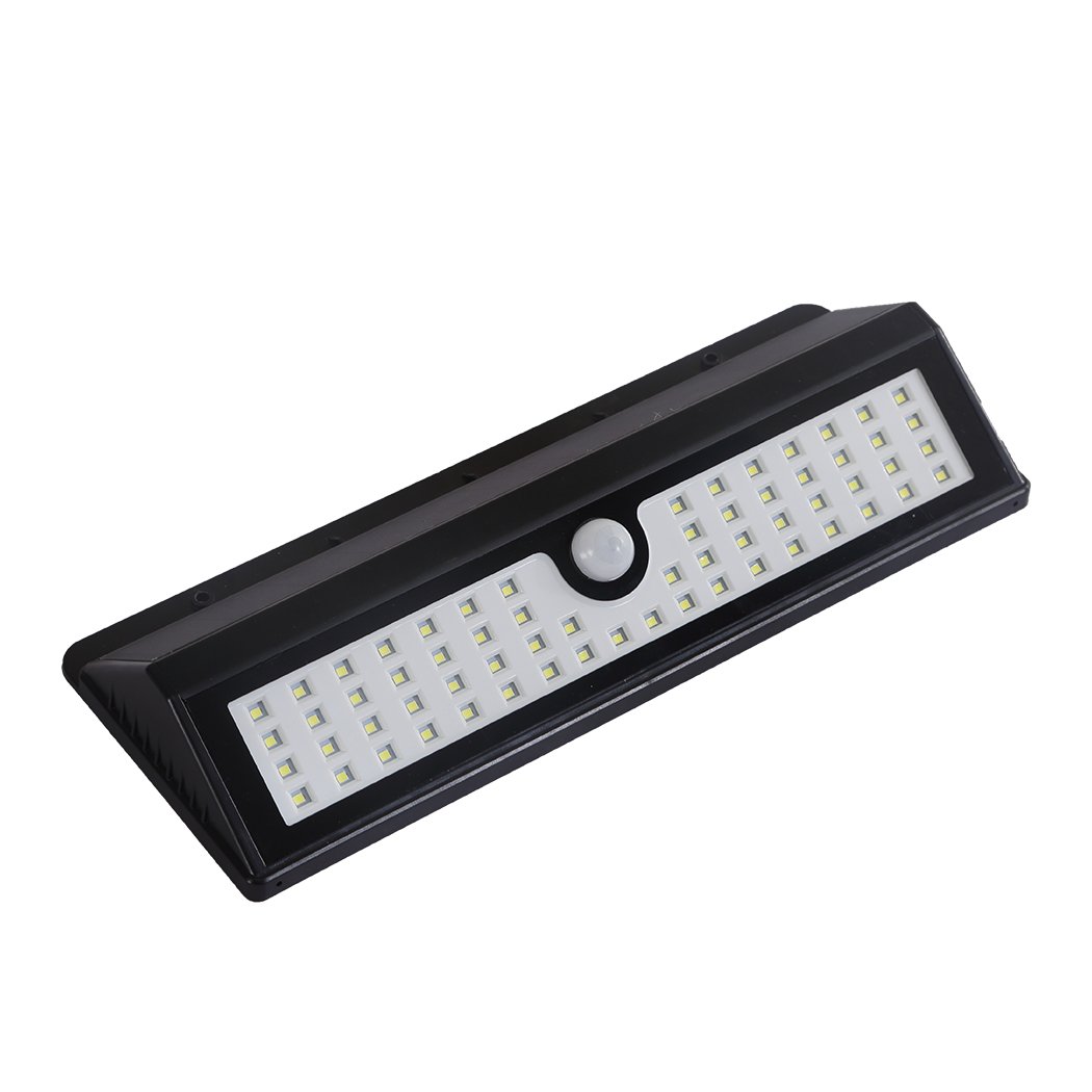 90LEDs Solar Powered Bright LED Wireless PIR Motion Sensor Security light installed outdoors, showcasing its sleek design and bright illumination.