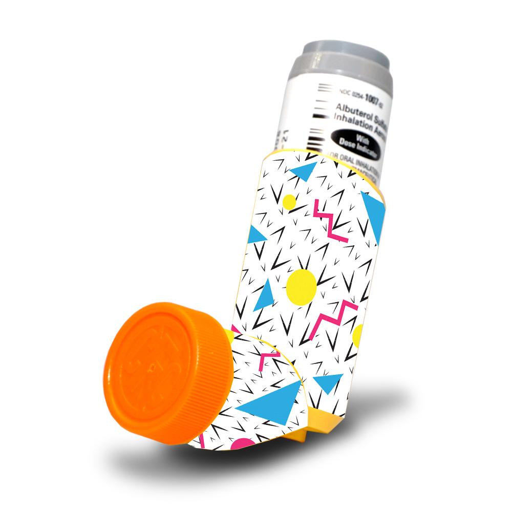 Colorful 90s Fun MightySkin for Proventil HFA Asthma Inhaler, showcasing vibrant design and premium vinyl material.