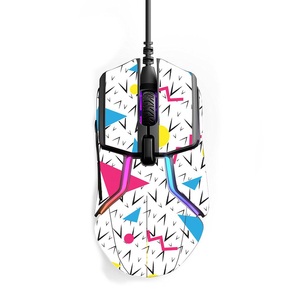 Colorful 90s Fun skin for SteelSeries Rival 600 Gaming Mouse, showcasing vibrant patterns and textures.