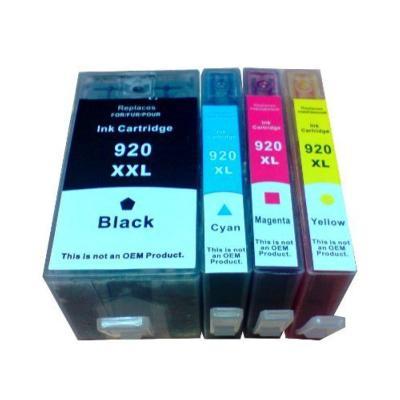 920XL Compatible Inkjet Set featuring four cartridges: black, cyan, magenta, and yellow, designed for HP printers.