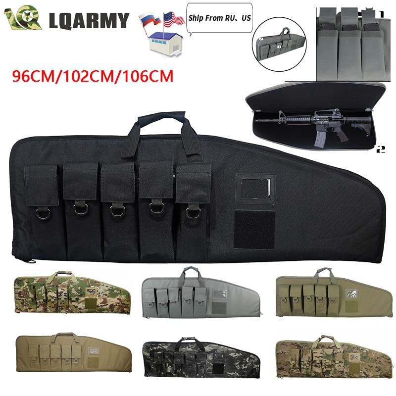 Tactical Rifle Case in three sizes, showcasing durable nylon material and multiple magazine pouches.